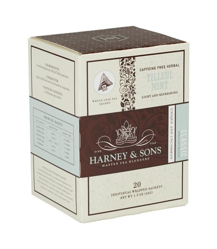 Harney & Sons Tilleul (Linden) Mint Herbal Tea 20 Wrapped Sachets - Premium Teas Canada