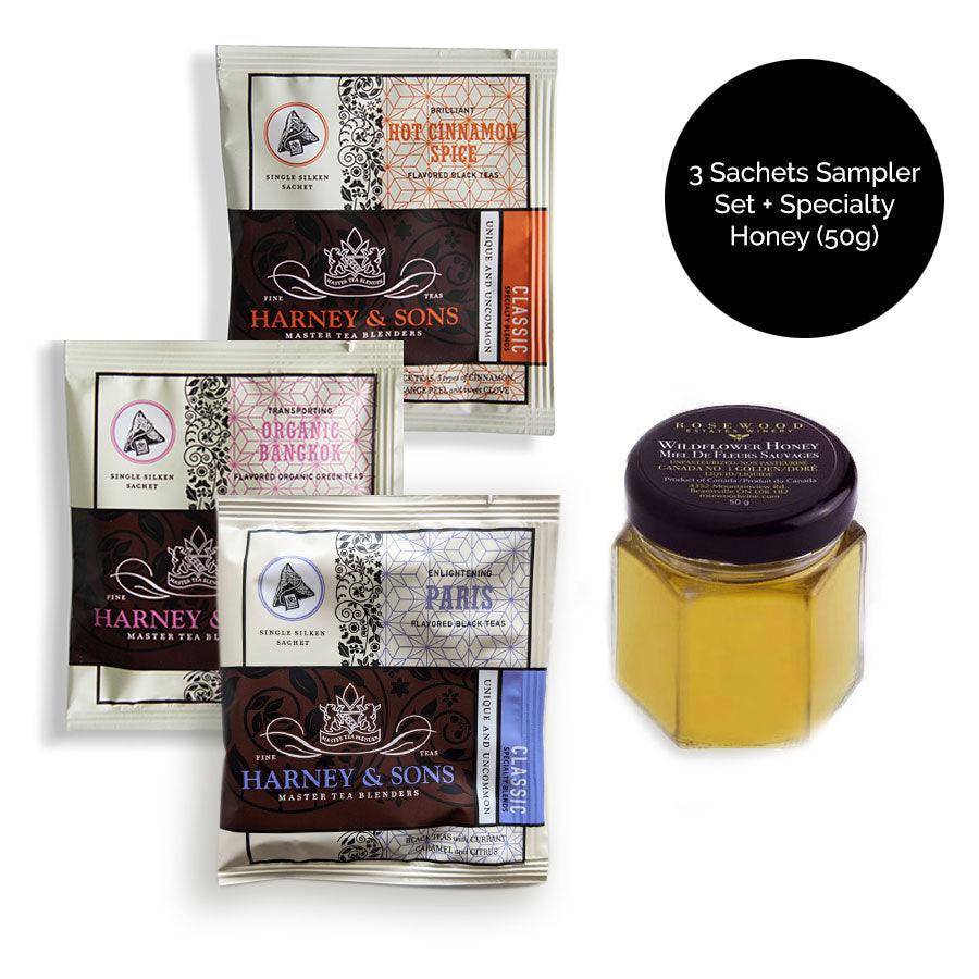 3-Sachets Sampler & Rosewood Estates Honey Sample (50g) Set - Premium Teas Canada