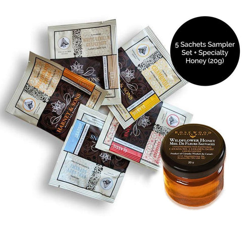 5-Sachets Sampler & Rosewood Estates Honey Sample (20g) Set - Premium Teas Canada