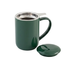 Load image into Gallery viewer, Green mug with a metal lid and handle on a white background
