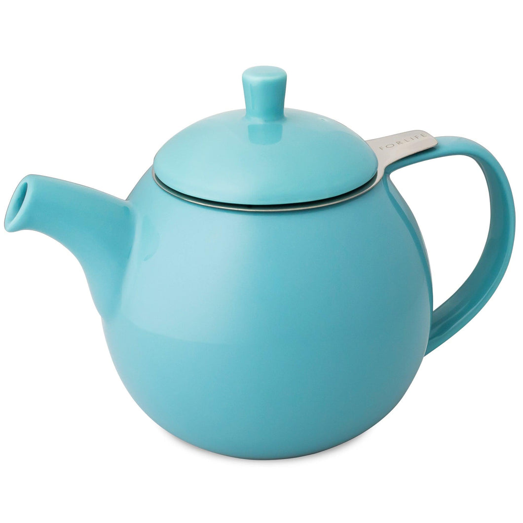 Turquoise Ceramic Curve Teapot with Infuser (710 ml) - Premium Teas Canada