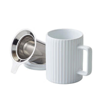 Load image into Gallery viewer, White Ribbed Ceramic Tea Mug with Infuser and Lid (440 ml)
