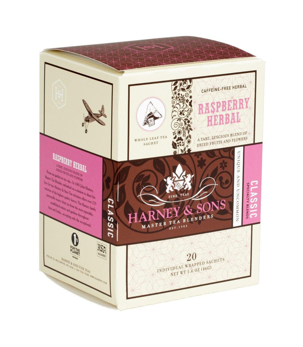 Harney & Sons Raspberry Herbal 20 Wrapped Sachets - Premium Teas Canada