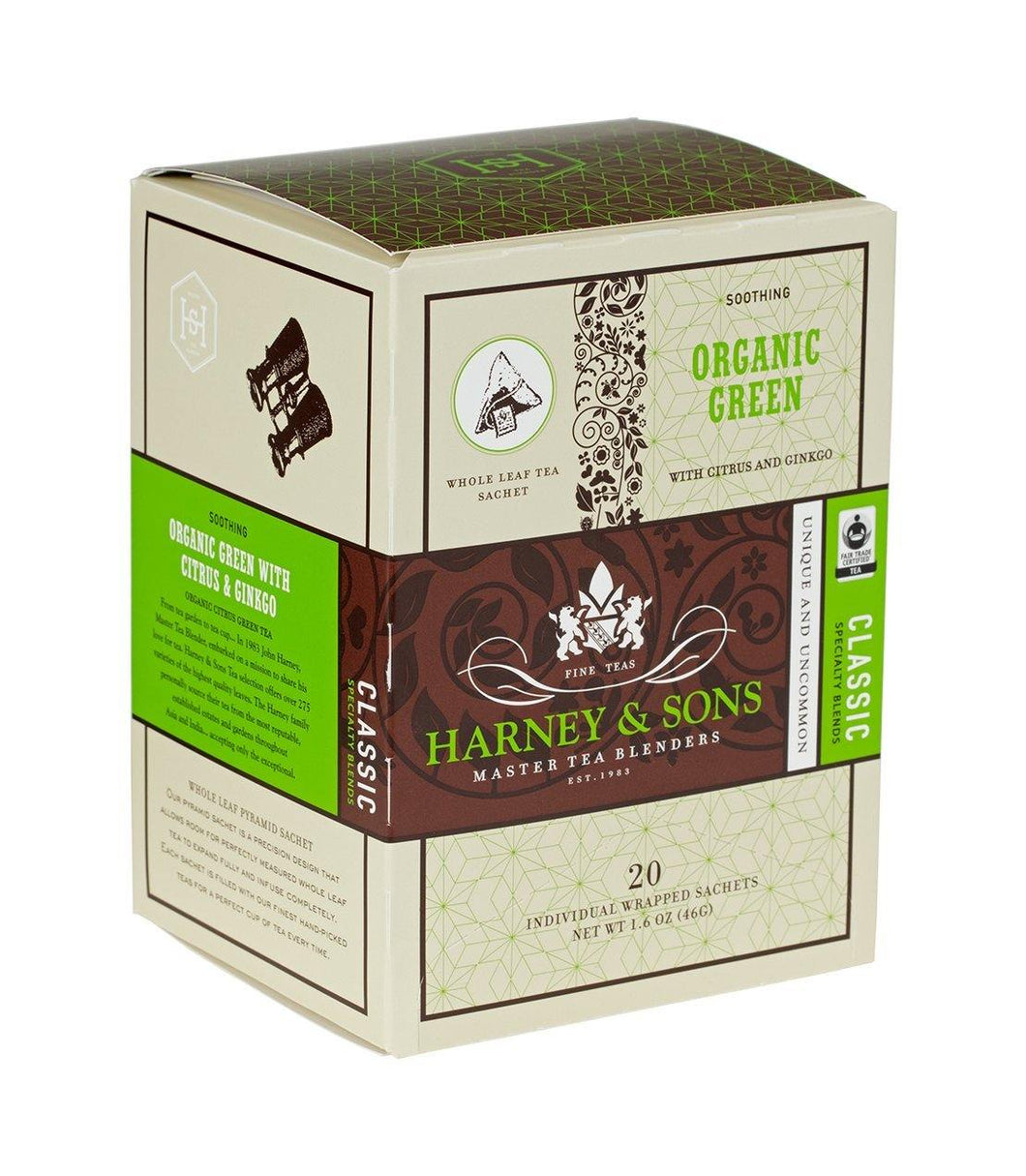 Harney & Sons Organic Green with Citrus & Ginkgo 20 Wrapped Sachets - Premium Teas Canada