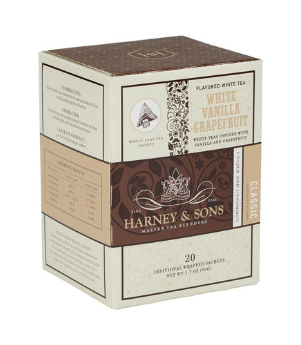 Harney & Sons White Vanilla Grapefruit Tea 20 Wrapped Sachets - Premium Teas Canada